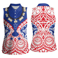 Austral Islands Women Sleeveless Polo Shirt Tuhaa Pae Penu Stars Necklace Red LT14 - Polynesian Pride