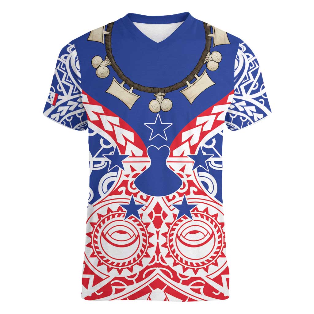 Austral Islands Women V-Neck T-Shirt Tuhaa Pae Penu Stars Necklace Red LT14 Female Red - Polynesian Pride