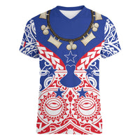Austral Islands Women V-Neck T-Shirt Tuhaa Pae Penu Stars Necklace Red LT14 Female Red - Polynesian Pride