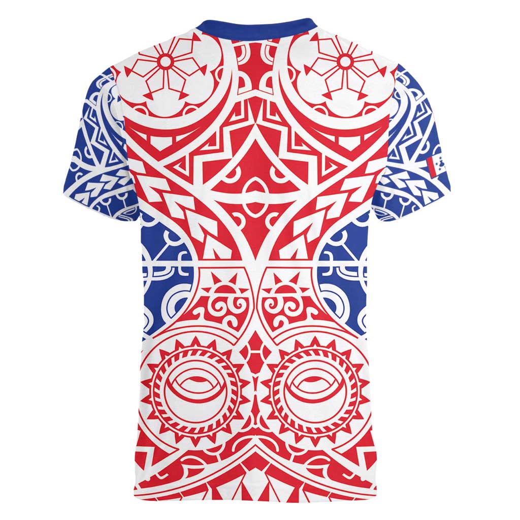 Austral Islands Women V-Neck T-Shirt Tuhaa Pae Penu Stars Necklace Red LT14 - Polynesian Pride