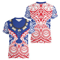 Austral Islands Women V-Neck T-Shirt Tuhaa Pae Penu Stars Necklace Red LT14 - Polynesian Pride