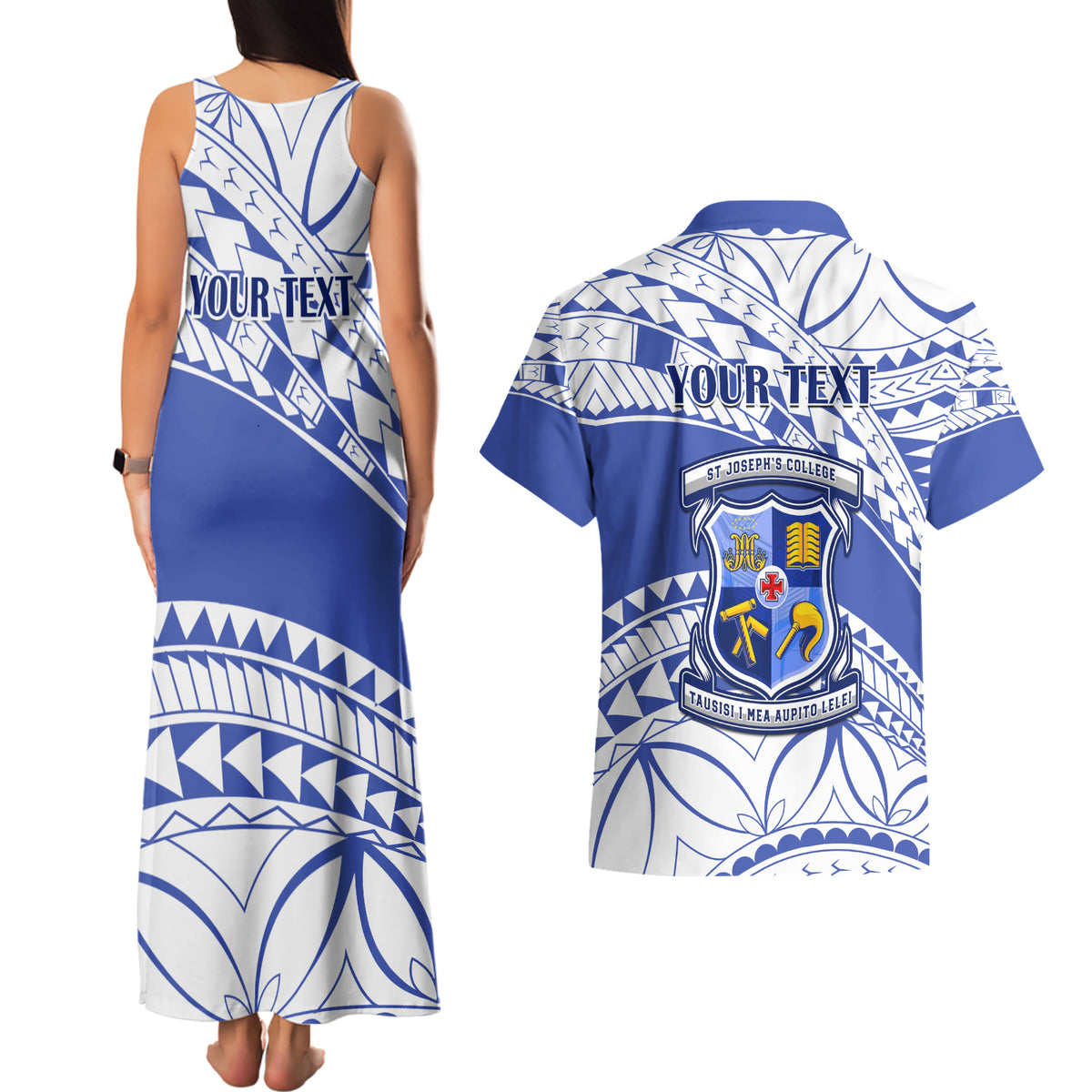Personalised Samoa St Josephs College Couples Matching Tank Maxi Dress and Hawaiian Shirt Marist Brothers Samoan Pattern LT14 - Polynesian Pride
