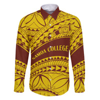 Personalised Samoa College Family Matching Off Shoulder Long Sleeve Dress and Hawaiian Shirt Samoan Pattern LT14 Dad's Shirt - Long Sleeve Gold - Polynesian Pride