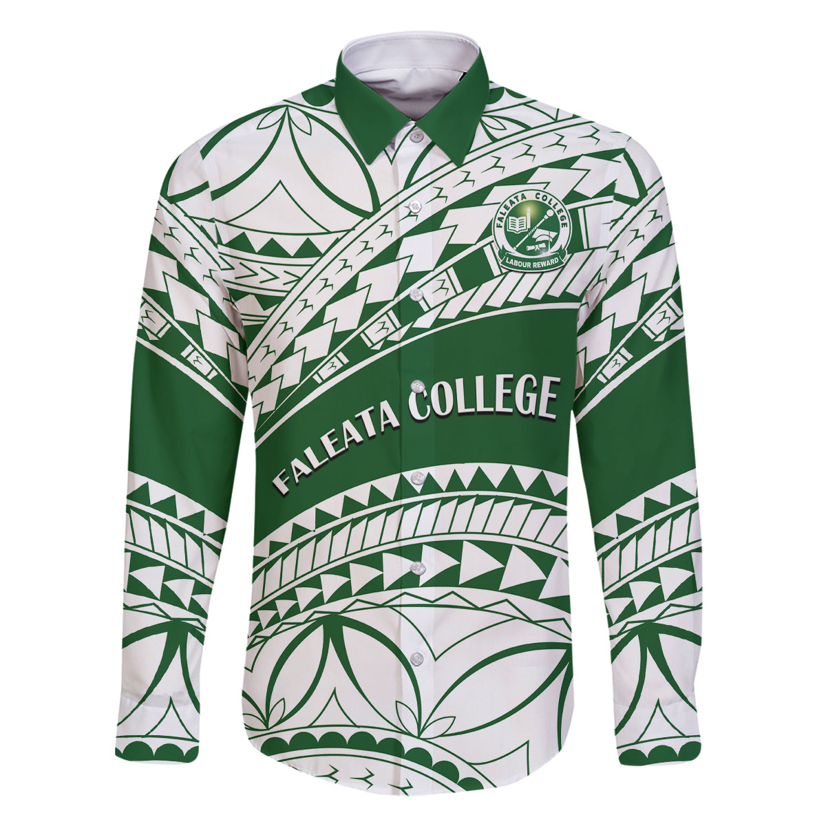 Personalised Samoa Faleata College Family Matching Tank Maxi Dress and Hawaiian Shirt Samoan Pattern LT14 Dad's Shirt - Long Sleeve Green - Polynesian Pride