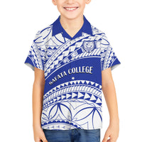 Personalised Samoa Safata College Family Matching Long Sleeve Bodycon Dress and Hawaiian Shirt Samoan Pattern LT14 Son's Shirt Blue - Polynesian Pride