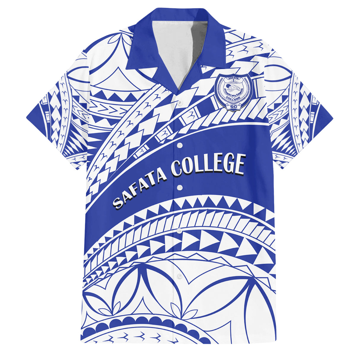 Personalised Samoa Safata College Family Matching Off Shoulder Short Dress and Hawaiian Shirt Samoan Pattern LT14 Dad's Shirt - Short Sleeve Blue - Polynesian Pride