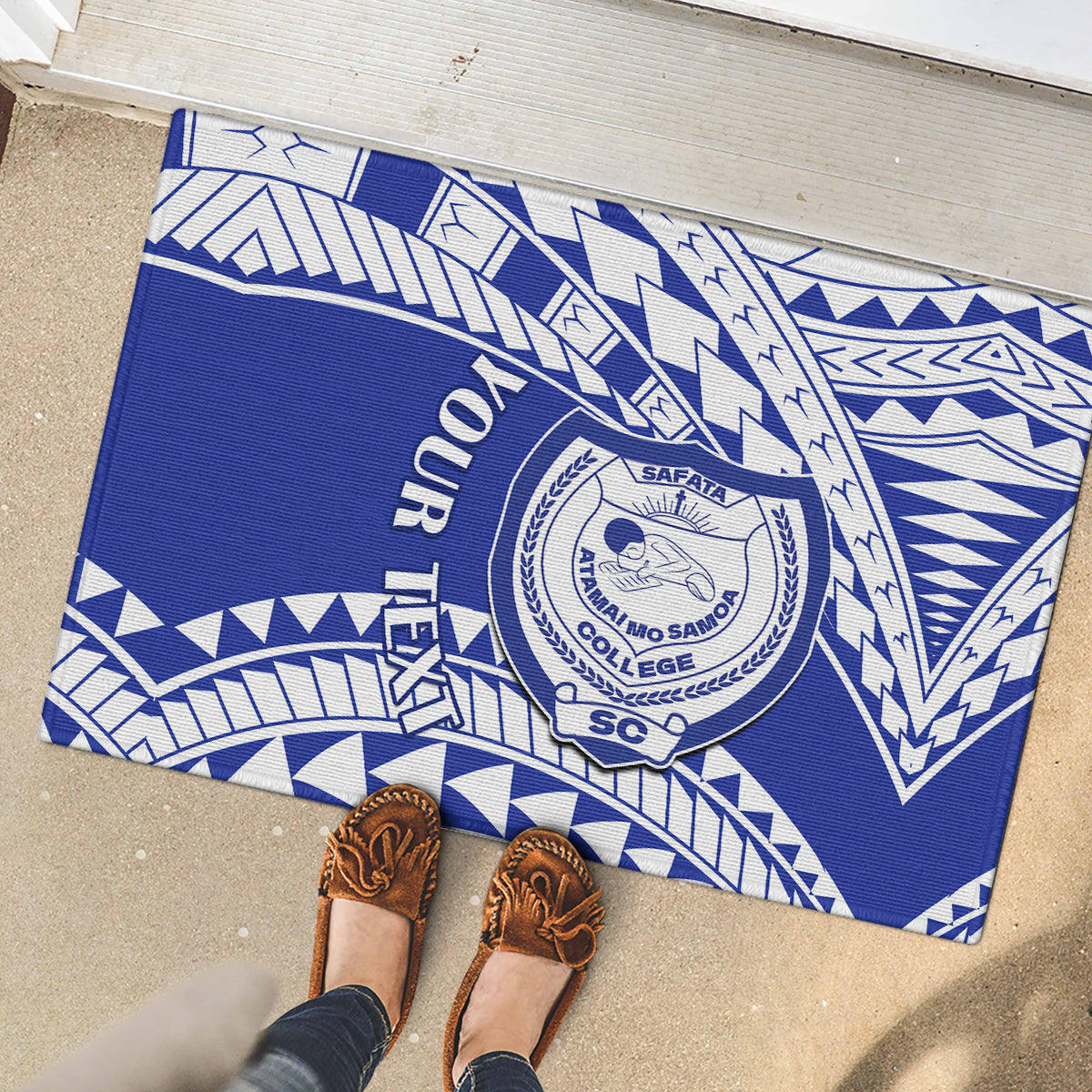 Personalised Samoa Safata College Rubber Doormat Samoan Pattern LT14 - Polynesian Pride