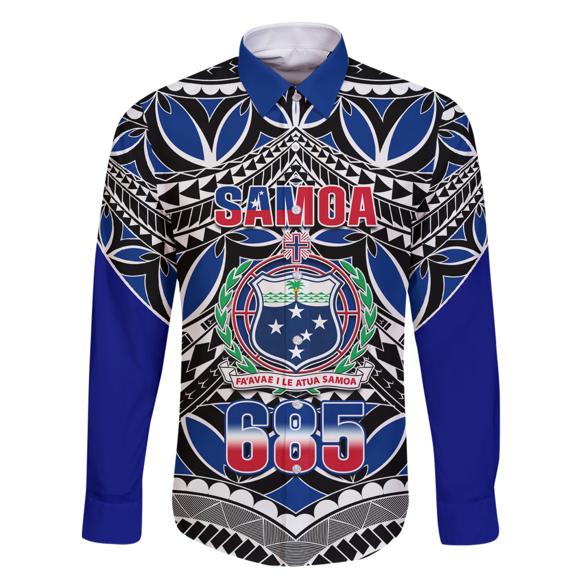 Samoa 685 Family Matching Mermaid Dress and Hawaiian Shirt Samoan Coat Of Arms Simple Style LT14 Dad's Shirt - Long Sleeve Blue - Polynesian Pride