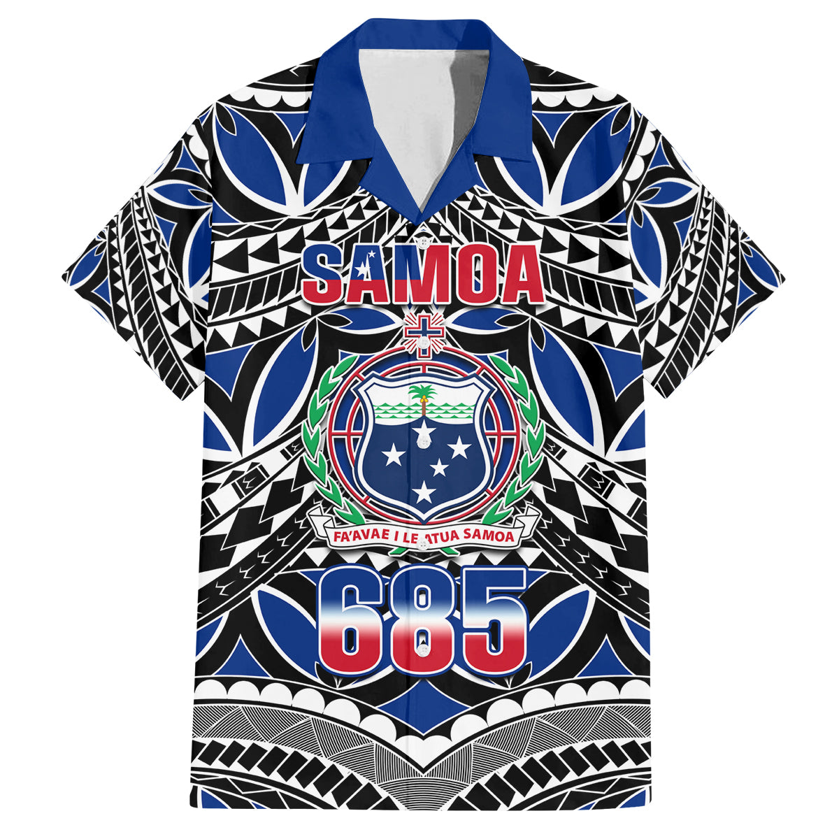 Samoa 685 Family Matching Off Shoulder Long Sleeve Dress and Hawaiian Shirt Samoan Coat Of Arms Simple Style LT14 Dad's Shirt - Short Sleeve Blue - Polynesian Pride