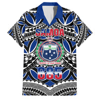 Samoa 685 Family Matching Off Shoulder Short Dress and Hawaiian Shirt Samoan Coat Of Arms Simple Style LT14 Dad's Shirt - Short Sleeve Blue - Polynesian Pride