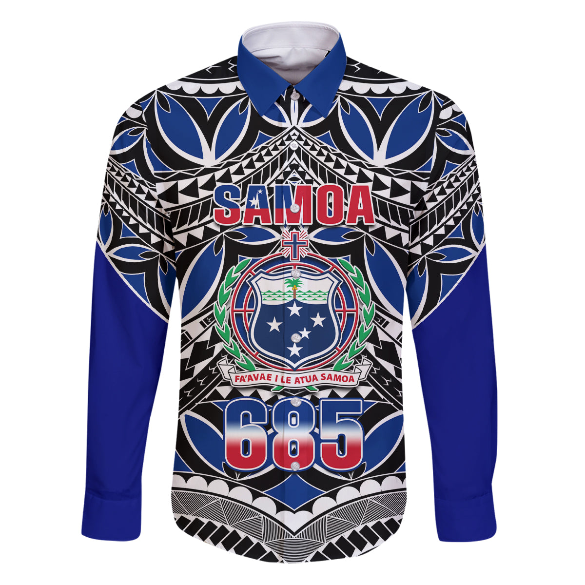 Samoa 685 Family Matching Puletasi Dress and Hawaiian Shirt Samoan Coat Of Arms Simple Style LT14 Dad's Shirt - Long Sleeve Blue - Polynesian Pride