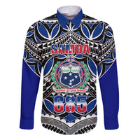 Samoa 685 Family Matching Short Sleeve Bodycon Dress and Hawaiian Shirt Samoan Coat Of Arms Simple Style LT14 Dad's Shirt - Long Sleeve Blue - Polynesian Pride