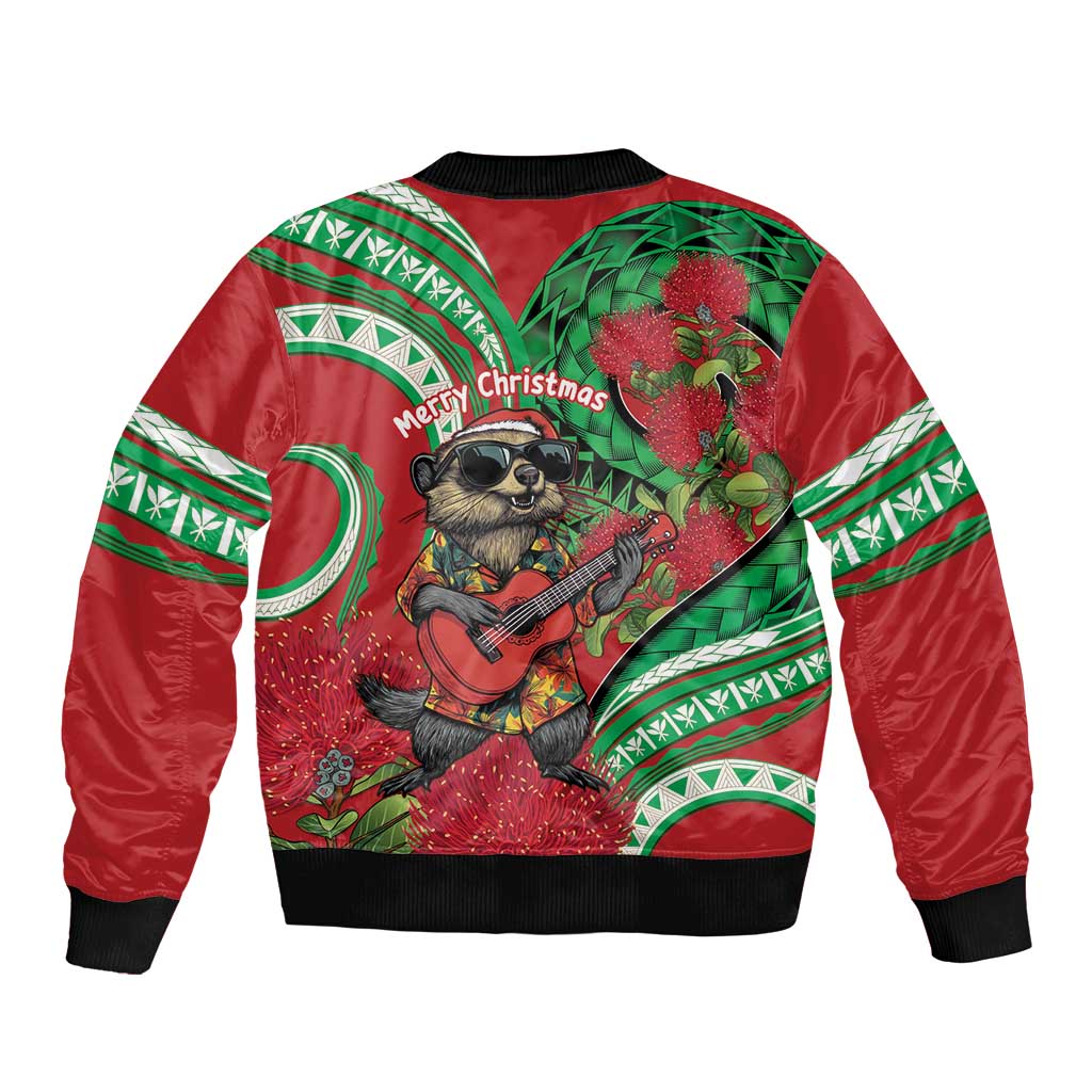 Mele Kalikimaka Hawaii Bomber Jacket Mongoose Santa With Ohia Lehua LT14 - Polynesian Pride