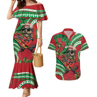 Mele Kalikimaka Hawaii Couples Matching Mermaid Dress and Hawaiian Shirt Mongoose Santa With Ohia Lehua LT14 Red - Polynesian Pride