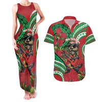 Mele Kalikimaka Hawaii Couples Matching Tank Maxi Dress and Hawaiian Shirt Mongoose Santa With Ohia Lehua LT14 Red - Polynesian Pride