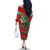 Mele Kalikimaka Hawaii Family Matching Off The Shoulder Long Sleeve Dress and Hawaiian Shirt Mongoose Santa With Ohia Lehua LT14 - Polynesian Pride