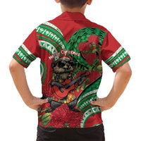 Mele Kalikimaka Hawaii Family Matching Off Shoulder Maxi Dress and Hawaiian Shirt Mongoose Santa With Ohia Lehua LT14 - Polynesian Pride