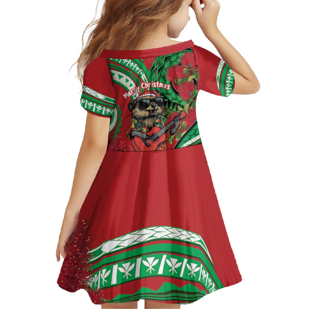 Mele Kalikimaka Hawaii Family Matching Off Shoulder Maxi Dress and Hawaiian Shirt Mongoose Santa With Ohia Lehua LT14 - Polynesian Pride