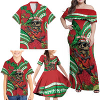Mele Kalikimaka Hawaii Family Matching Off Shoulder Maxi Dress and Hawaiian Shirt Mongoose Santa With Ohia Lehua LT14 - Polynesian Pride