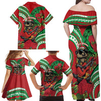 Mele Kalikimaka Hawaii Family Matching Off Shoulder Maxi Dress and Hawaiian Shirt Mongoose Santa With Ohia Lehua LT14 - Polynesian Pride