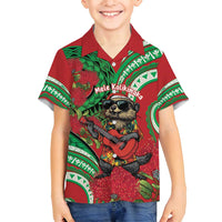 Mele Kalikimaka Hawaii Family Matching Off Shoulder Maxi Dress and Hawaiian Shirt Mongoose Santa With Ohia Lehua LT14 Son's Shirt Red - Polynesian Pride