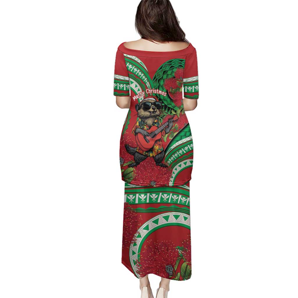 Mele Kalikimaka Hawaii Family Matching Puletasi and Hawaiian Shirt Mongoose Santa With Ohia Lehua LT14 - Polynesian Pride