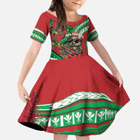 Mele Kalikimaka Hawaii Family Matching Summer Maxi Dress and Hawaiian Shirt Mongoose Santa With Ohia Lehua LT14 Daughter's Dress Red - Polynesian Pride
