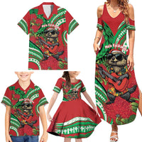Mele Kalikimaka Hawaii Family Matching Summer Maxi Dress and Hawaiian Shirt Mongoose Santa With Ohia Lehua LT14 - Polynesian Pride