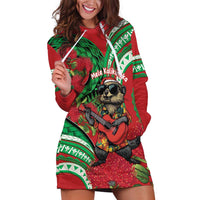 Mele Kalikimaka Hawaii Hoodie Dress Mongoose Santa With Ohia Lehua LT14 Red - Polynesian Pride