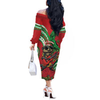 Mele Kalikimaka Hawaii Off The Shoulder Long Sleeve Dress Mongoose Santa With Ohia Lehua LT14 - Polynesian Pride