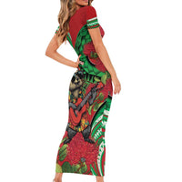 Mele Kalikimaka Hawaii Short Sleeve Bodycon Dress Mongoose Santa With Ohia Lehua LT14 - Polynesian Pride