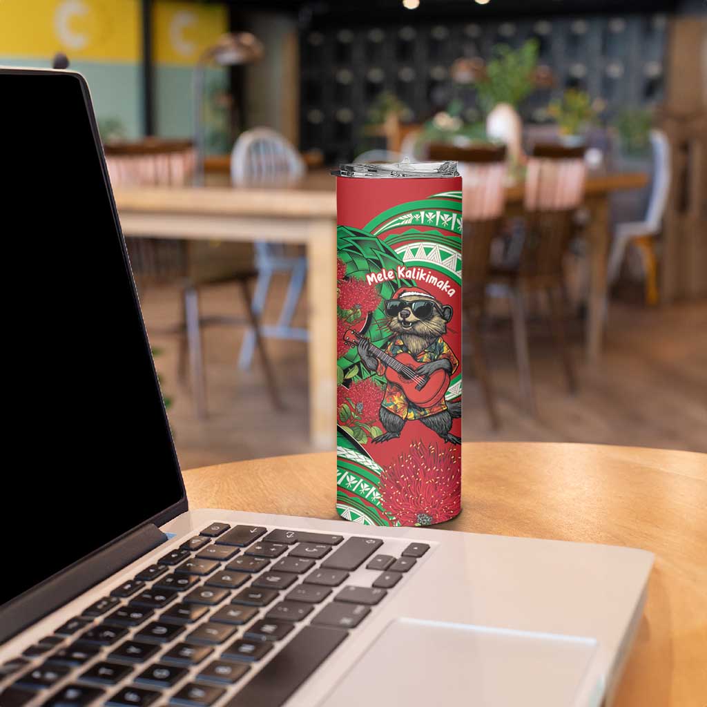 Mele Kalikimaka Hawaii Skinny Tumbler Mongoose Santa With Ohia Lehua LT14 - Polynesian Pride