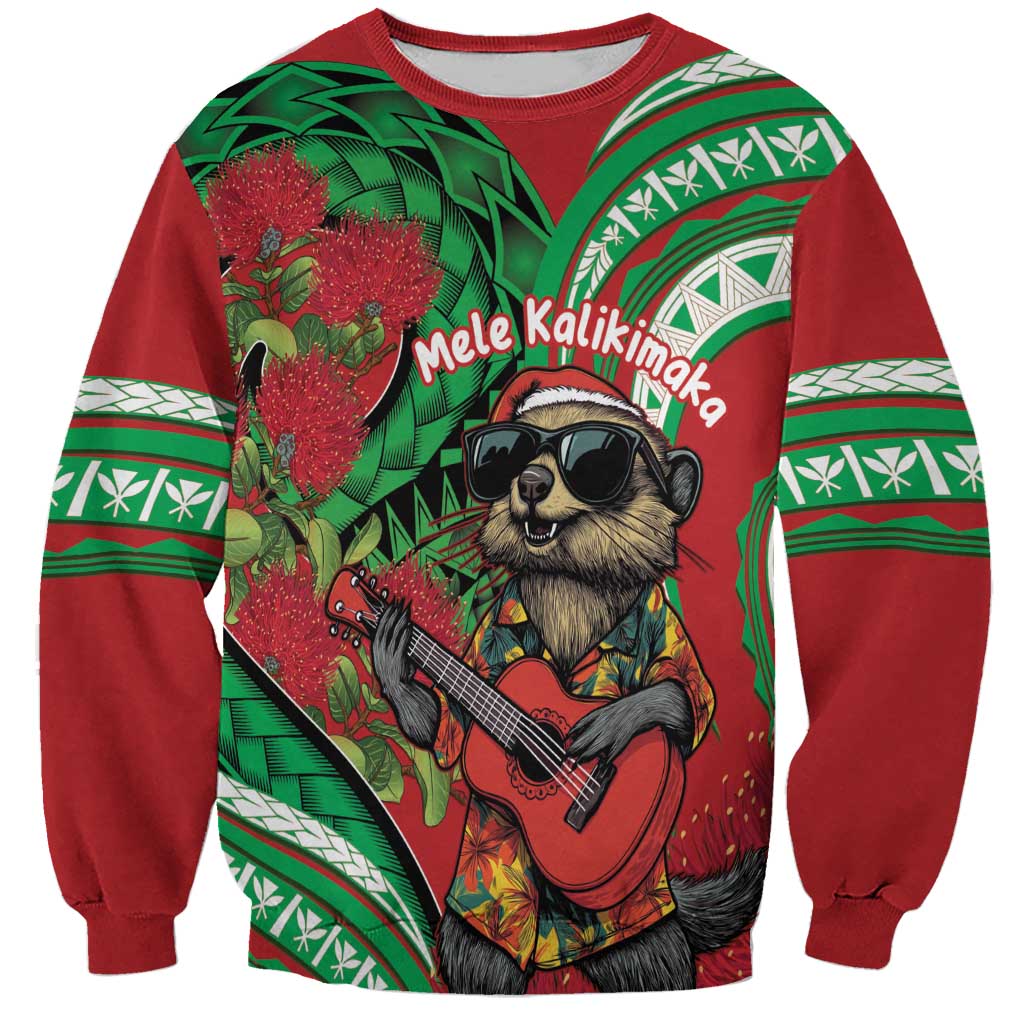Mele Kalikimaka Hawaii Sweatshirt Mongoose Santa With Ohia Lehua LT14 Unisex Red - Polynesian Pride