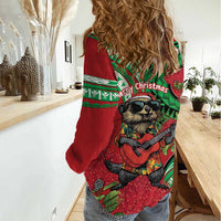 Mele Kalikimaka Hawaii Women Casual Shirt Mongoose Santa With Ohia Lehua LT14 - Polynesian Pride