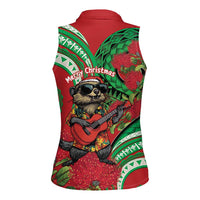 Mele Kalikimaka Hawaii Women Sleeveless Polo Shirt Mongoose Santa With Ohia Lehua LT14 - Polynesian Pride