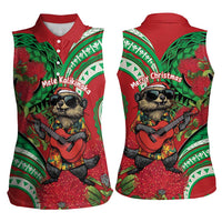 Mele Kalikimaka Hawaii Women Sleeveless Polo Shirt Mongoose Santa With Ohia Lehua LT14 - Polynesian Pride