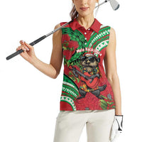 Mele Kalikimaka Hawaii Women Sleeveless Polo Shirt Mongoose Santa With Ohia Lehua LT14 - Polynesian Pride
