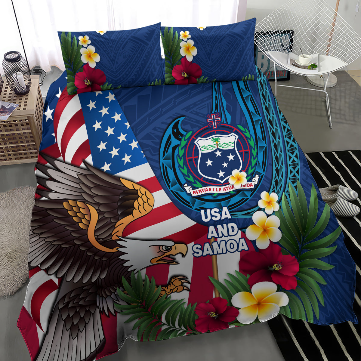 United States And Samoa Bedding Set USA Flag Eagle Mix Samoan Coat Of Arms LT14 - Polynesian Pride