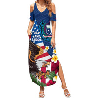 United States And Samoa Summer Maxi Dress USA Flag Eagle Mix Samoan Coat Of Arms LT14 Women Blue - Polynesian Pride