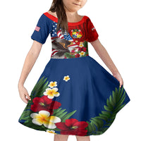 United States And Tonga Family Matching Summer Maxi Dress and Hawaiian Shirt USA Flag Eagle Mix Tongan Coat Of Arms Ngatu Pattern LT14 Daughter's Dress Blue - Polynesian Pride