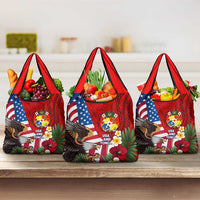 United States And Tonga Grocery Bag USA Flag Eagle Mix Tongan Coat Of Arms Ngatu Pattern LT14 3-pack One Size Blue - Polynesian Pride