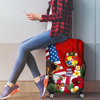 United States And Tonga Luggage Cover USA Flag Eagle Mix Tongan Coat Of Arms Ngatu Pattern LT14 - Polynesian Pride