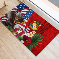 United States And Tonga Rubber Doormat USA Flag Eagle Mix Tongan Coat Of Arms Ngatu Pattern LT14 - Polynesian Pride