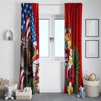 United States And Tonga Window Curtain USA Flag Eagle Mix Tongan Coat Of Arms Ngatu Pattern LT14 - Polynesian Pride