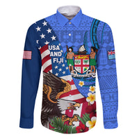 United States And Fiji Family Matching Long Sleeve Bodycon Dress and Hawaiian Shirt USA Flag Eagle Mix Fijian Coat Of Arms Tapa Pattern LT14 Dad's Shirt - Long Sleeve Blue - Polynesian Pride