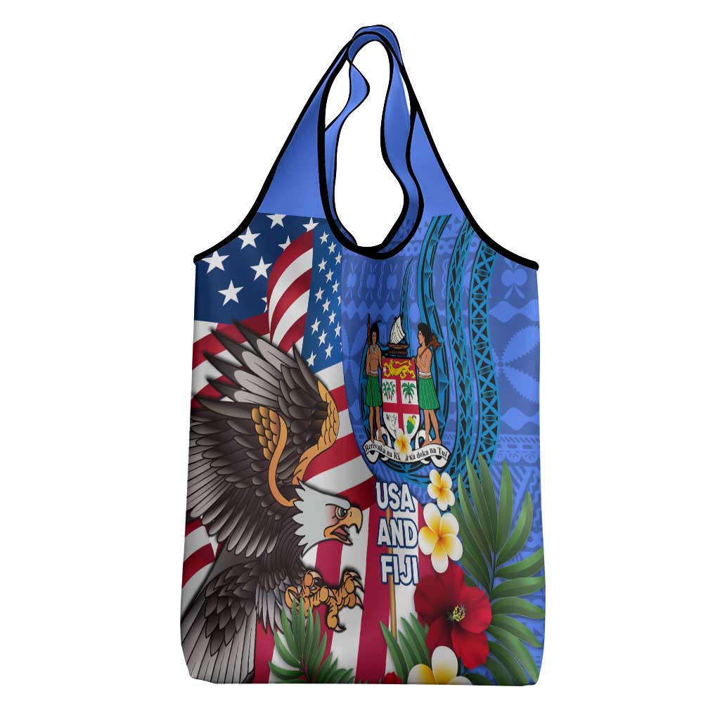 United States And Fiji Grocery Bag USA Flag Eagle Mix Fijian Coat Of Arms Tapa Pattern LT14 - Polynesian Pride