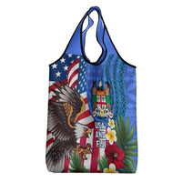 United States And Fiji Grocery Bag USA Flag Eagle Mix Fijian Coat Of Arms Tapa Pattern LT14 - Polynesian Pride