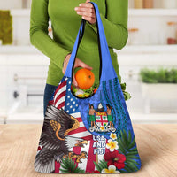 United States And Fiji Grocery Bag USA Flag Eagle Mix Fijian Coat Of Arms Tapa Pattern LT14 - Polynesian Pride