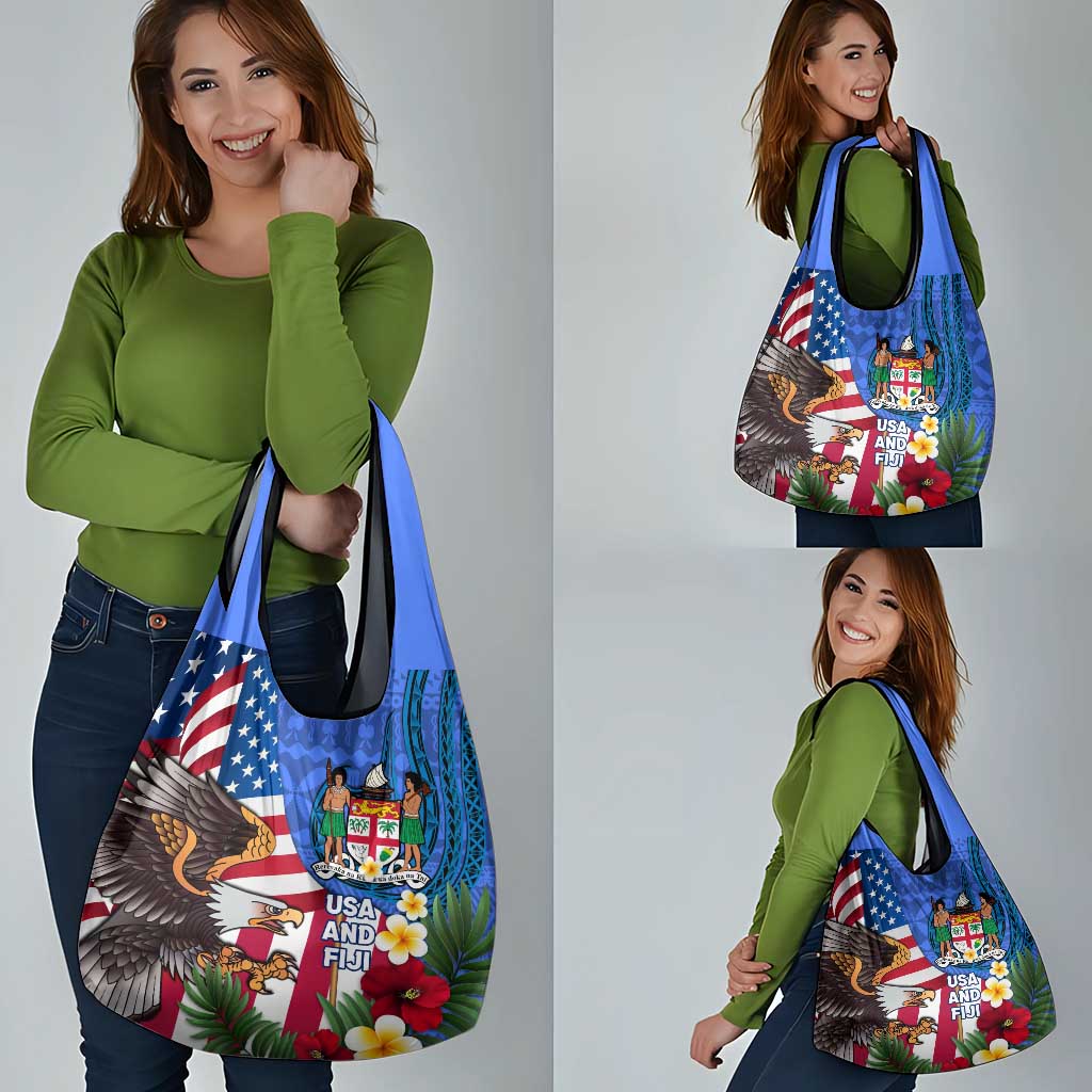 United States And Fiji Grocery Bag USA Flag Eagle Mix Fijian Coat Of Arms Tapa Pattern LT14 - Polynesian Pride