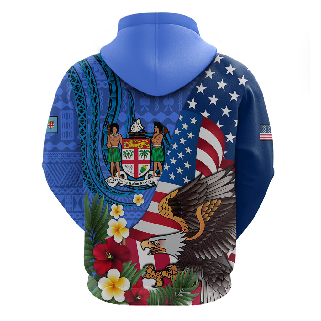United States And Fiji Hoodie USA Flag Eagle Mix Fijian Coat Of Arms Tapa Pattern LT14 - Polynesian Pride